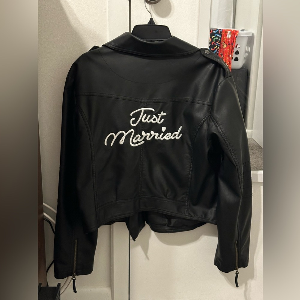 Black Vegan Leather Jacket Women Just Married David’s Bridal New XL